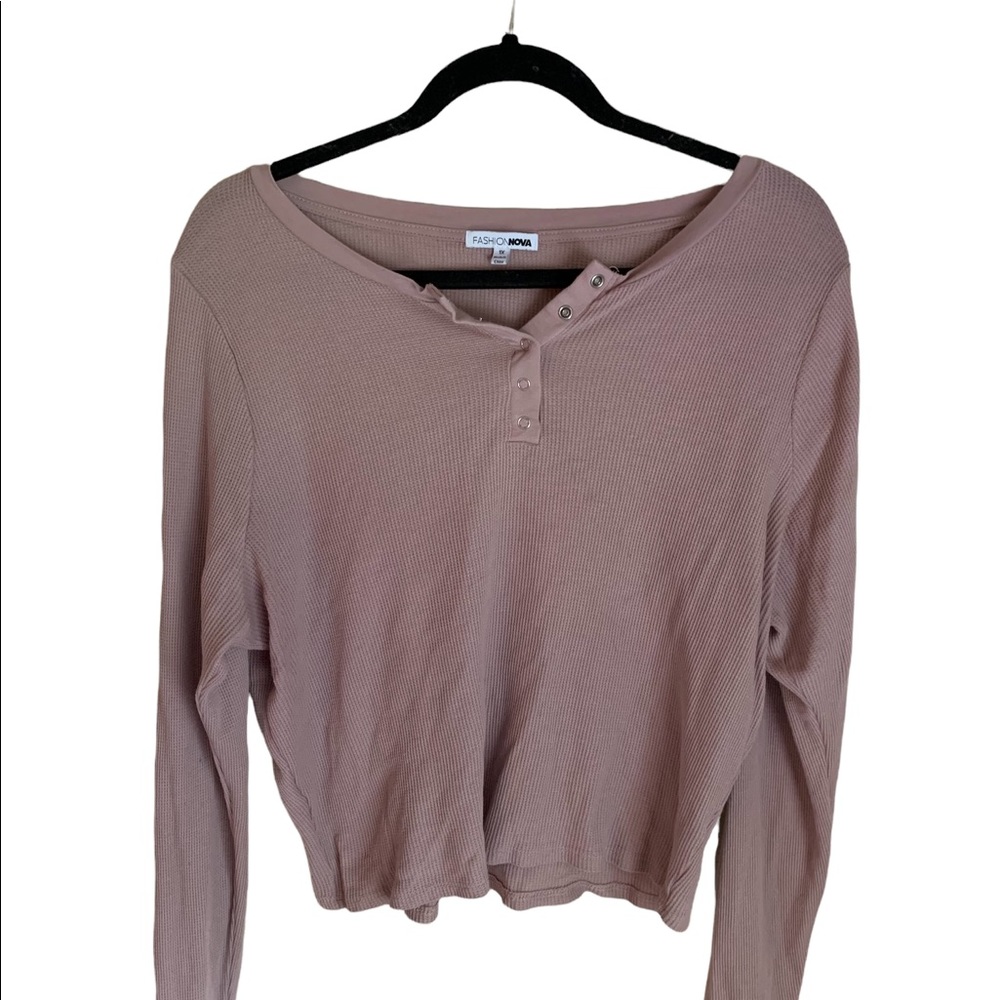 Fashion Nova Mauve Cropped Button-up Top; Size 1X